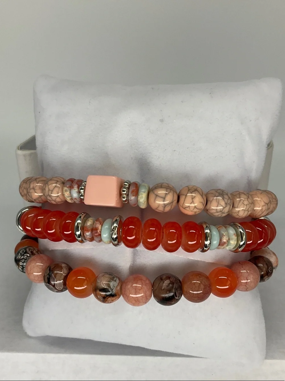 Peach & Red Floral Stack Bracelet Set